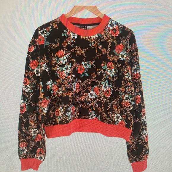 Crewneck Sweatshirt Cropped by Laila Ali Y2K Floral Print New Size Large - Picture 3 of 6